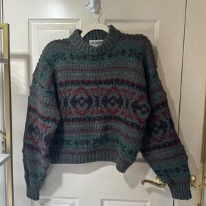 Vintage 90s French Connection Cropped Chunky Knit Geometric Sweater M